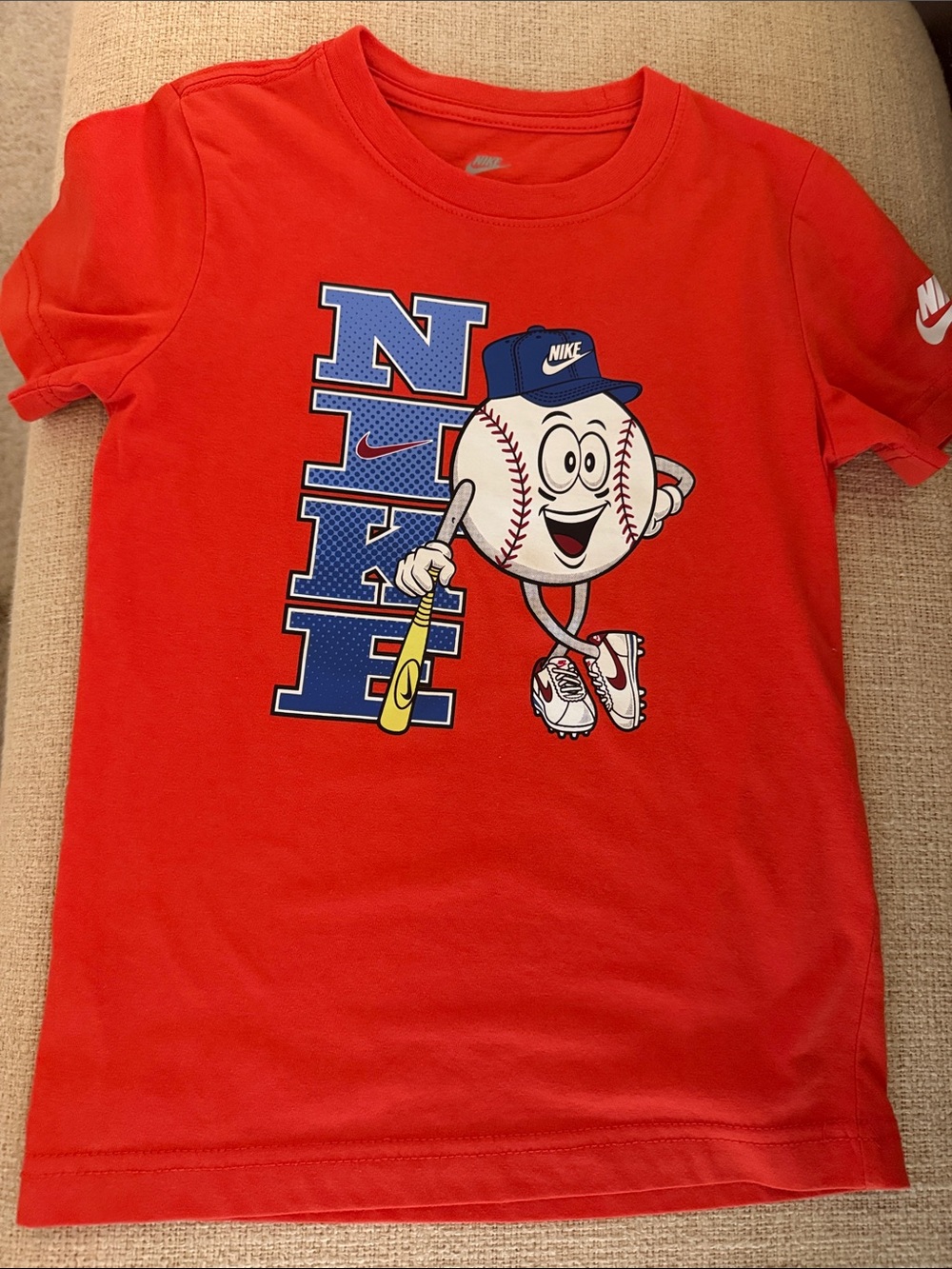 Nike Red Kids' Baseball Character Tee with Blue Logo